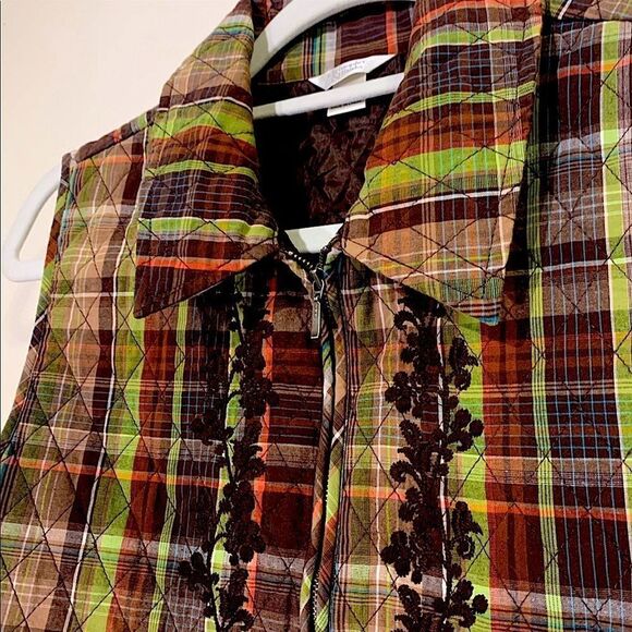 Plaid Quilted Vest with Embroidery detailing - Picture 1 of 7